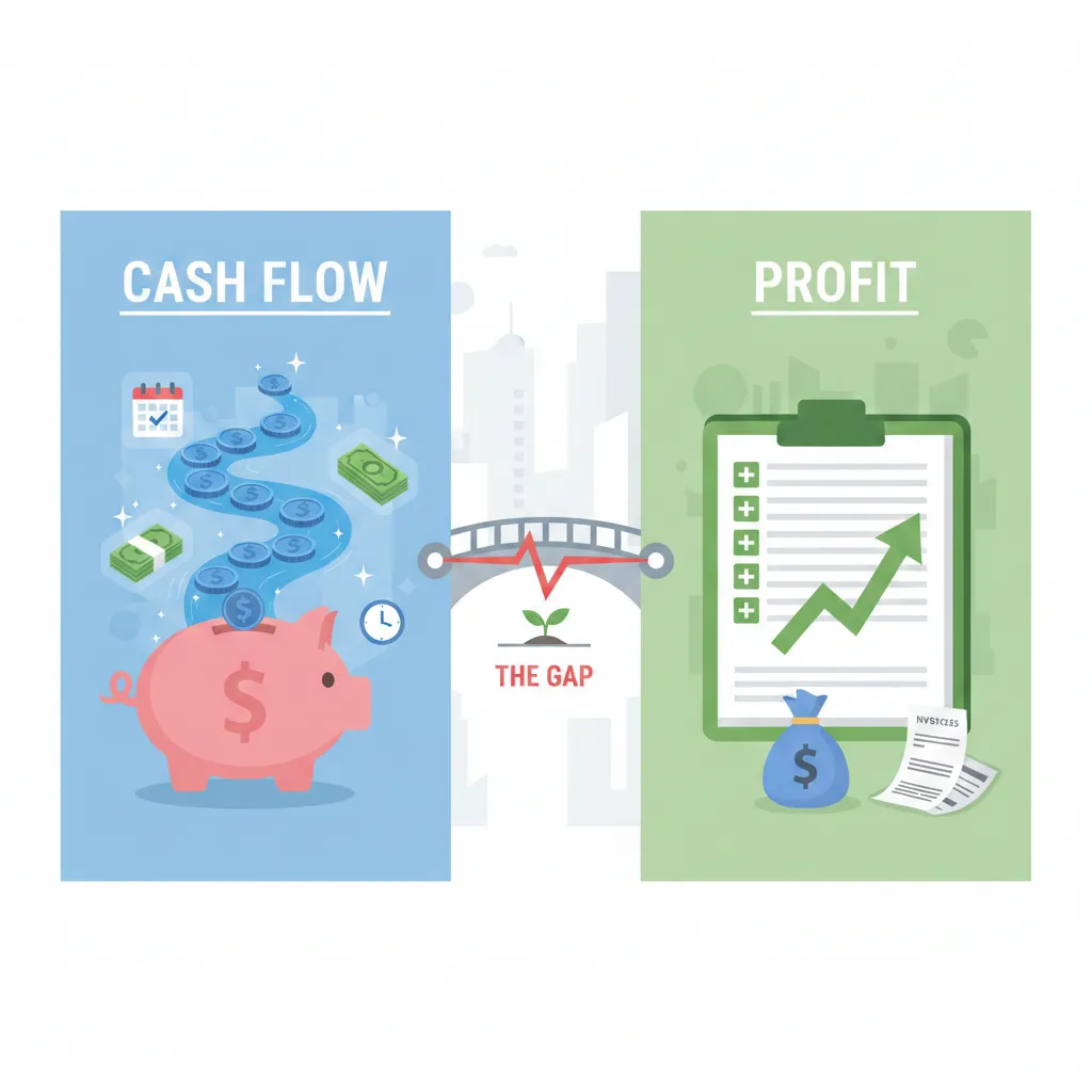 Illustration comparing cash flow and profit for a growing startup.