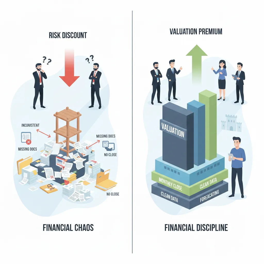 Ilustración que muestra cómo la disciplina financiera incrementa la valuación de una startup.